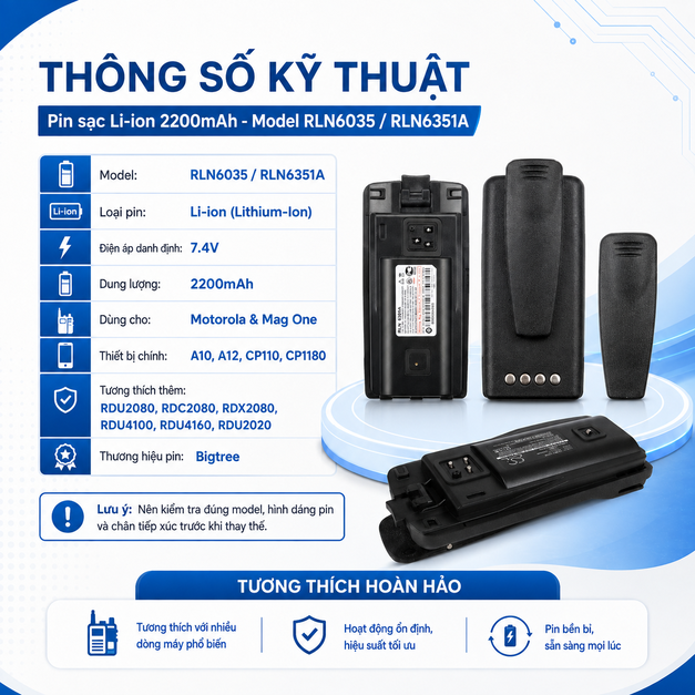 Pin sạc Li-ion 2200mAh Model RLN6035/RLN6351A