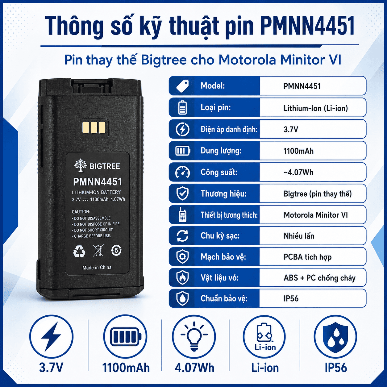 Pin sạc Li-ion 1100mAh Model PMNN4451