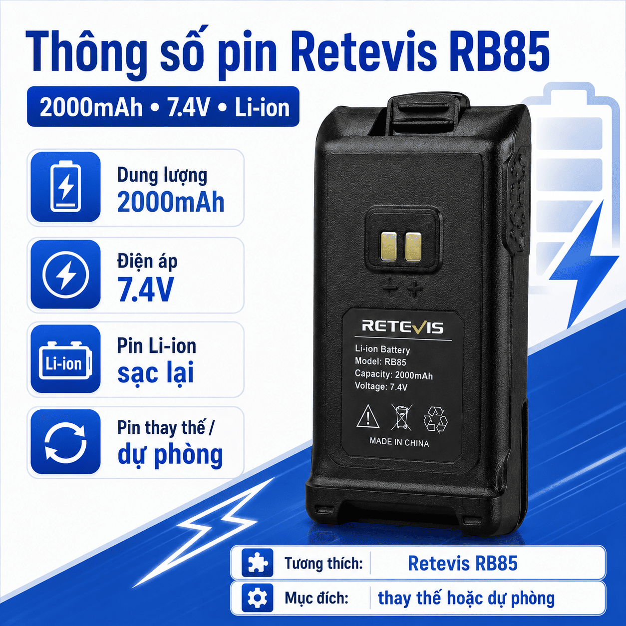 Pin Retevis RB85