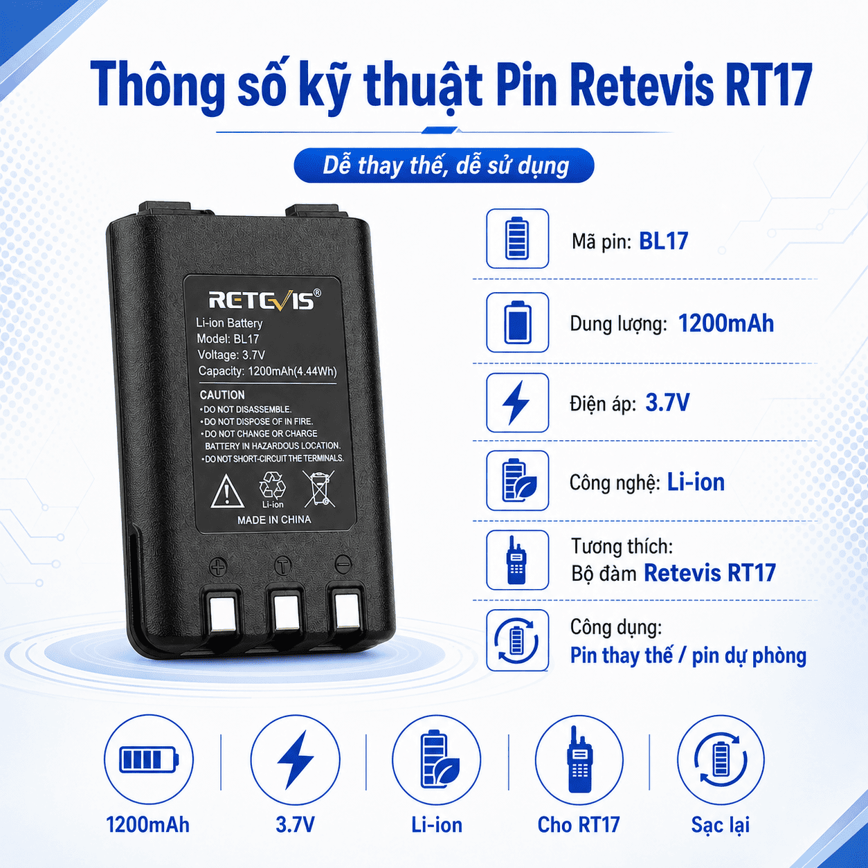 Pin bộ đàm Retevis RT17