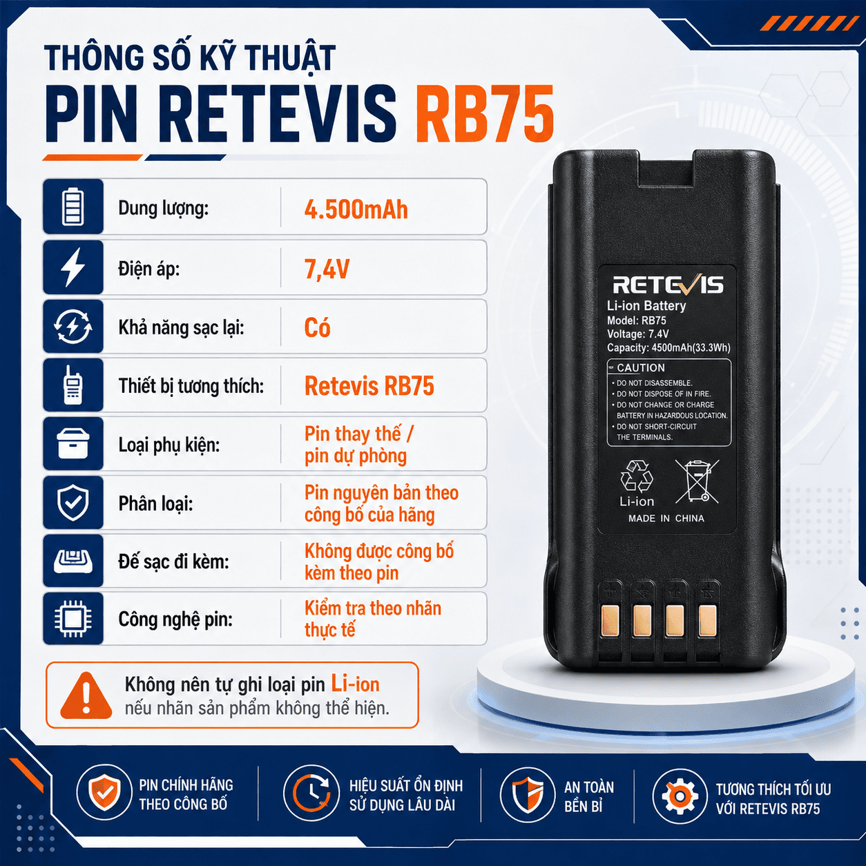 Pin Retevis RB75
